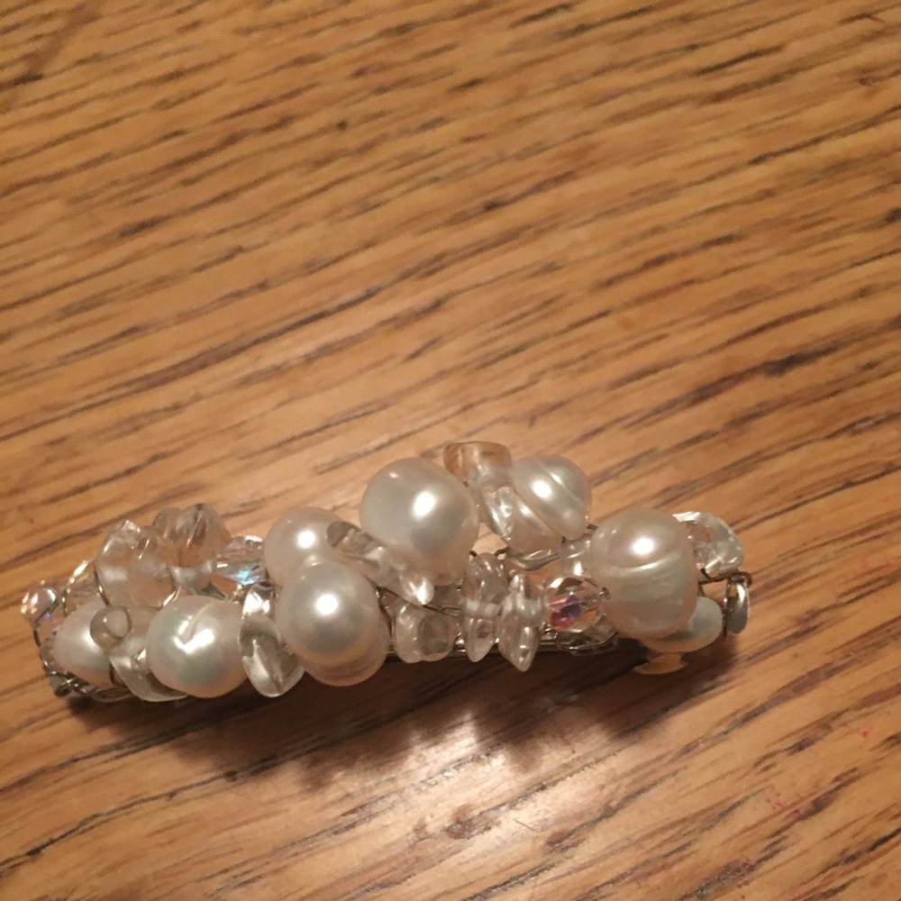 Barrette pearl quartz and crystal, 4-3 inch